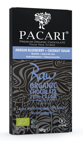 Pacari Raw Organic Biodynamic Chocolate Bar 70% Andean Blueberry (50g)